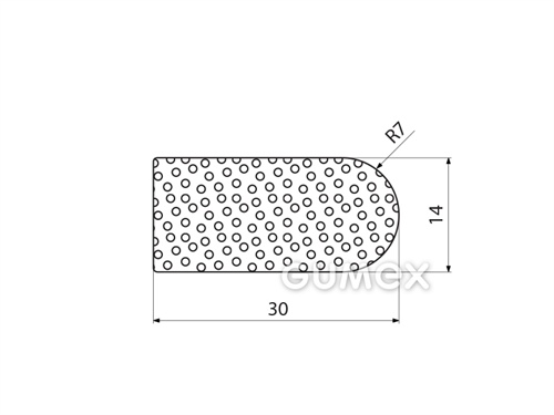 Silikonový mikroprofil tvaru "D", 14x30/R7mm, hustota 450kg/m3, -60°C/+200°C, bílý